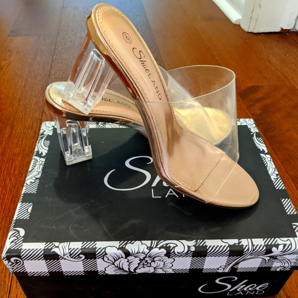 New with tags clear heeled sandals size 6